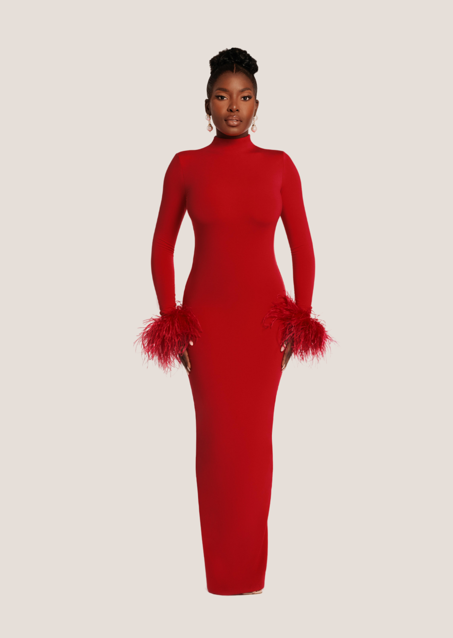 Feather sales dress red