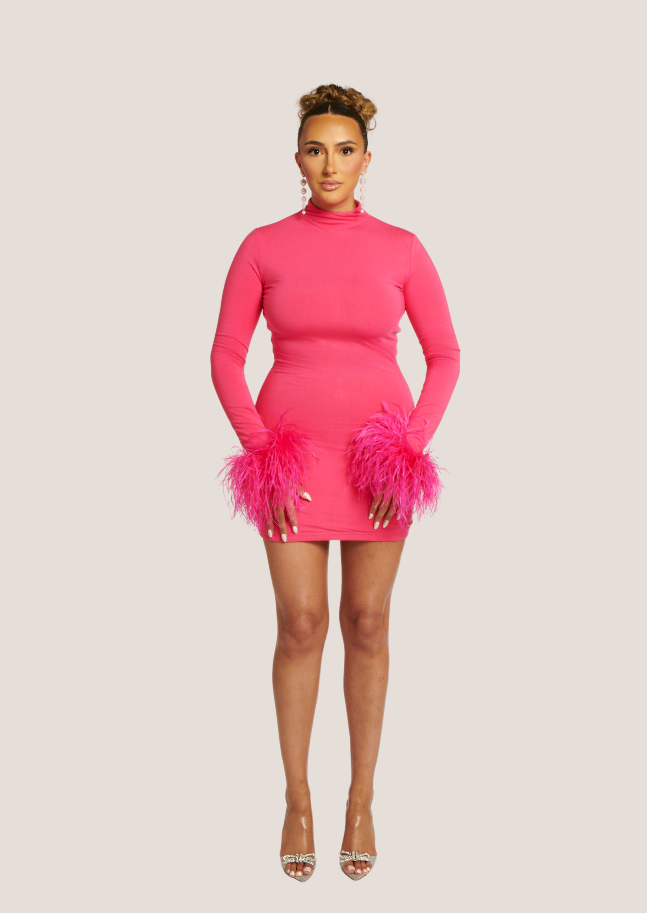 Asari Feather Mini Dress Pink Orchid