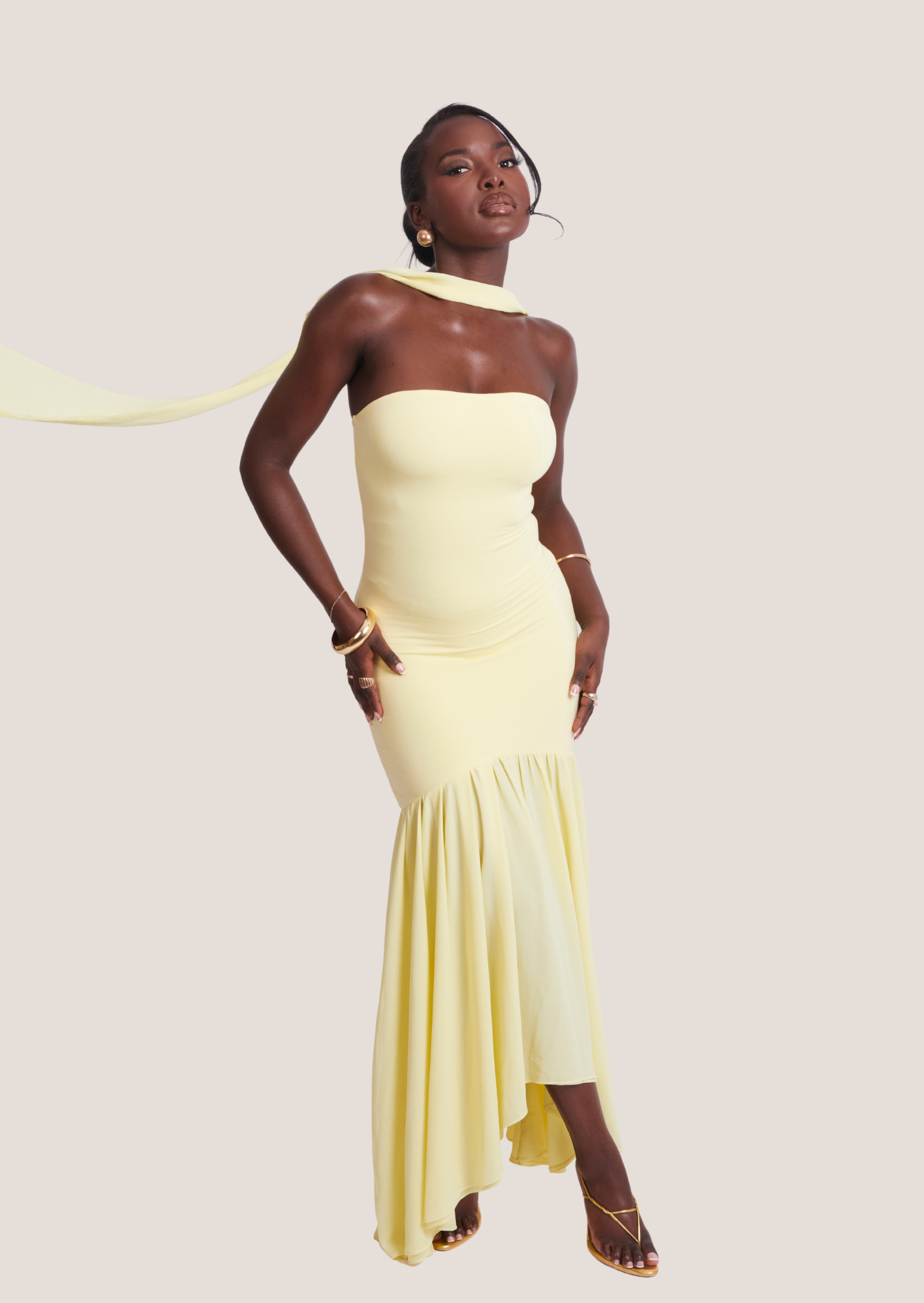 AYRA Yellow Dress with Scarf (detachable)