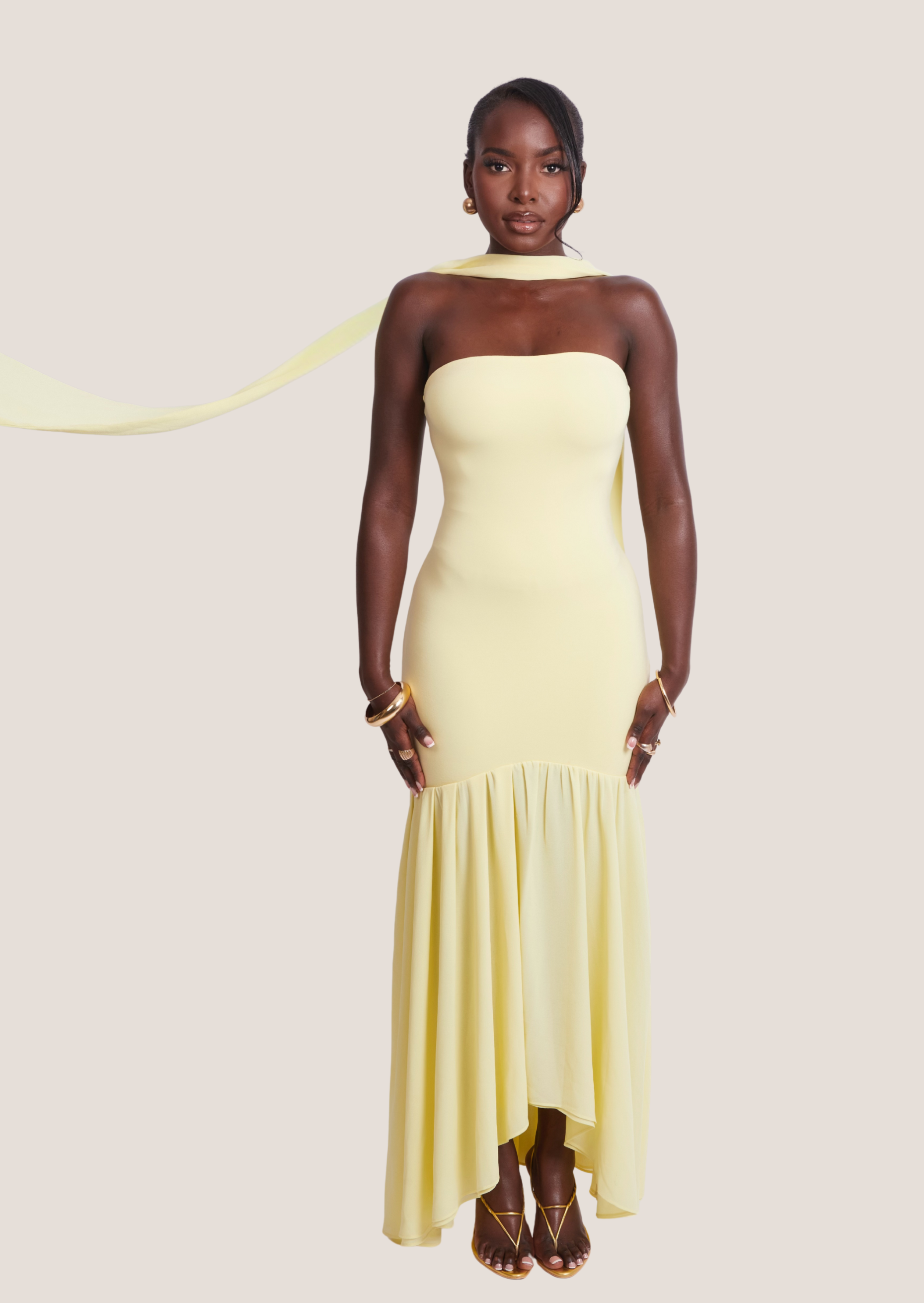 AYRA Yellow Dress with Scarf (detachable)