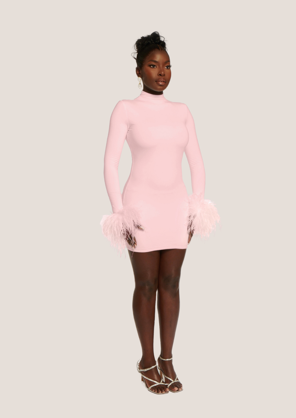 Asari Feather Mini Dress Pearl Pink