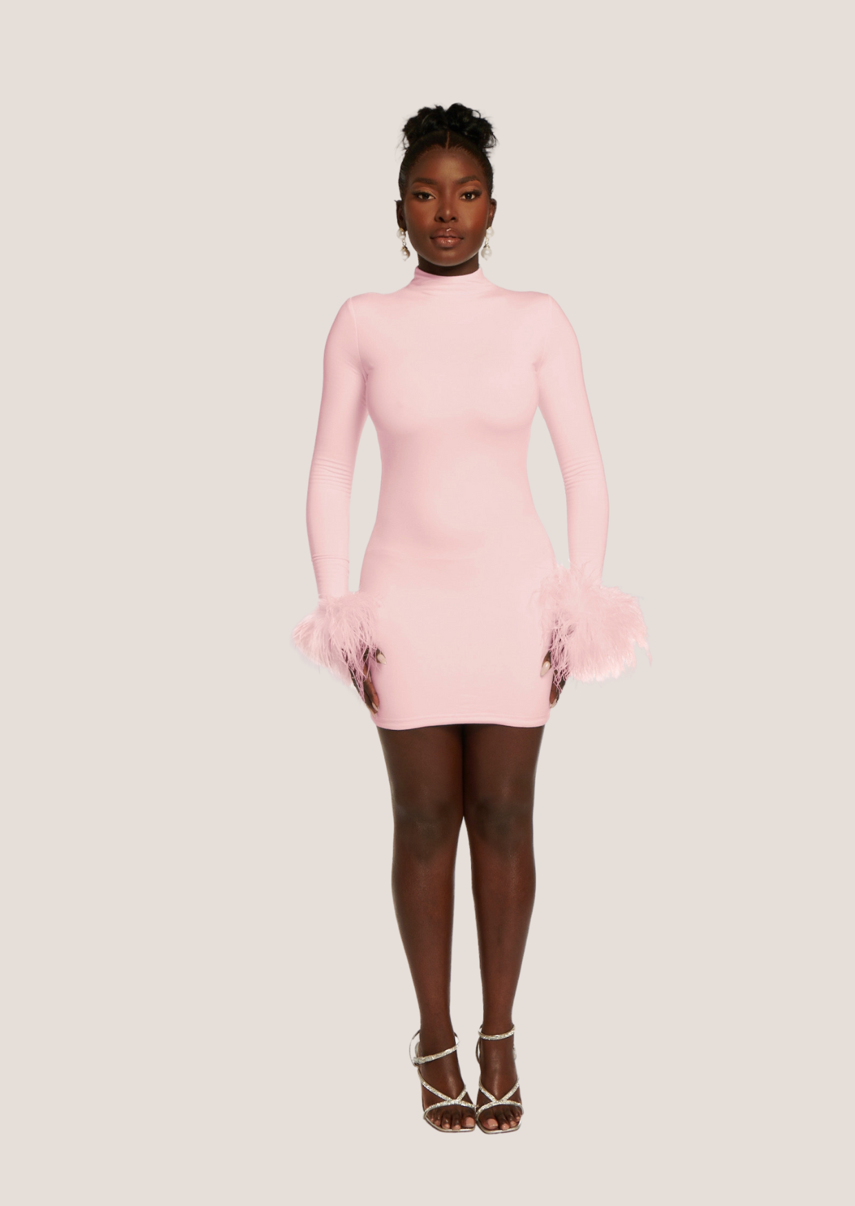 Asari Feather Mini Dress Pearl Pink