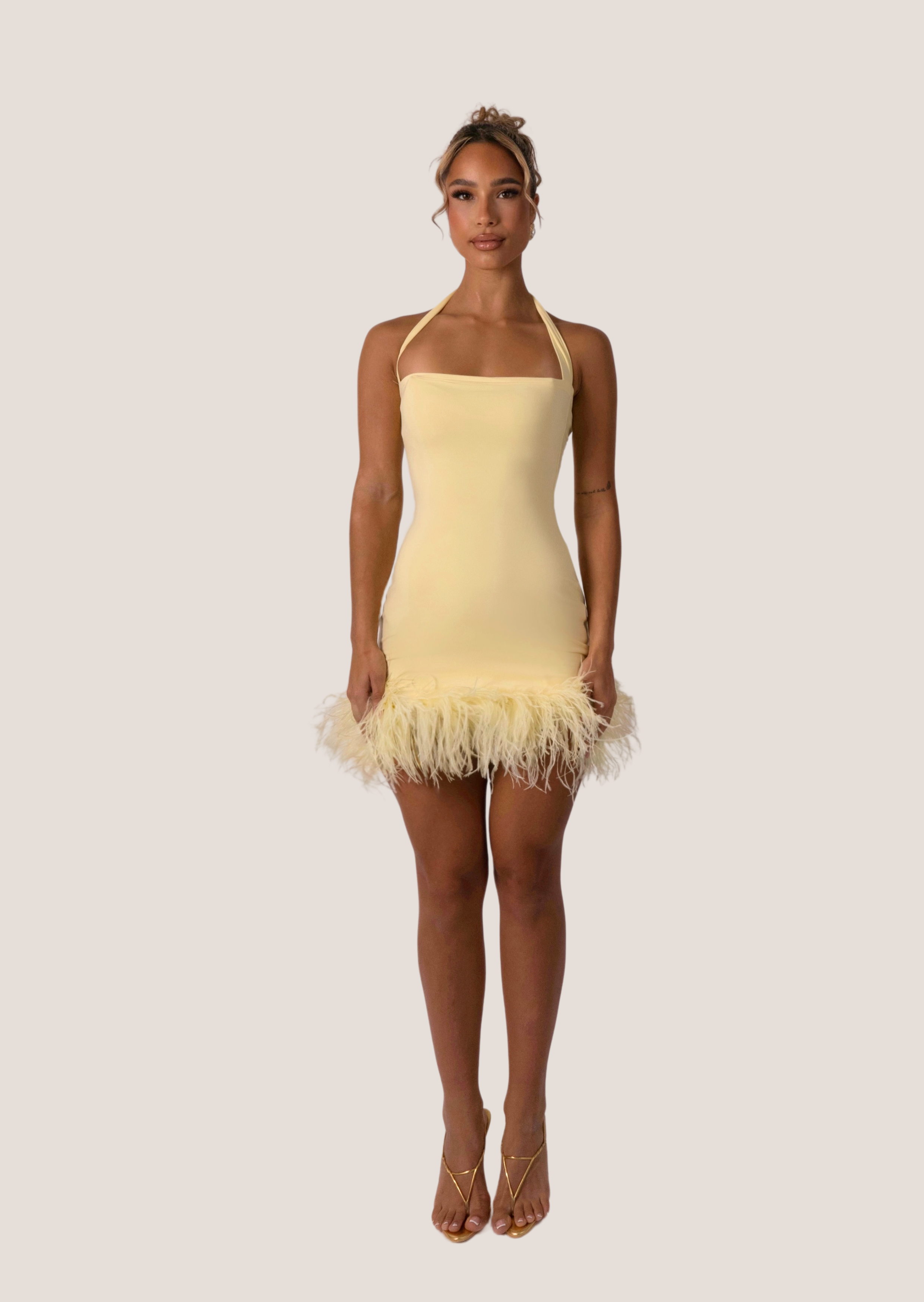 Amara Feather Mini Dress Yellow