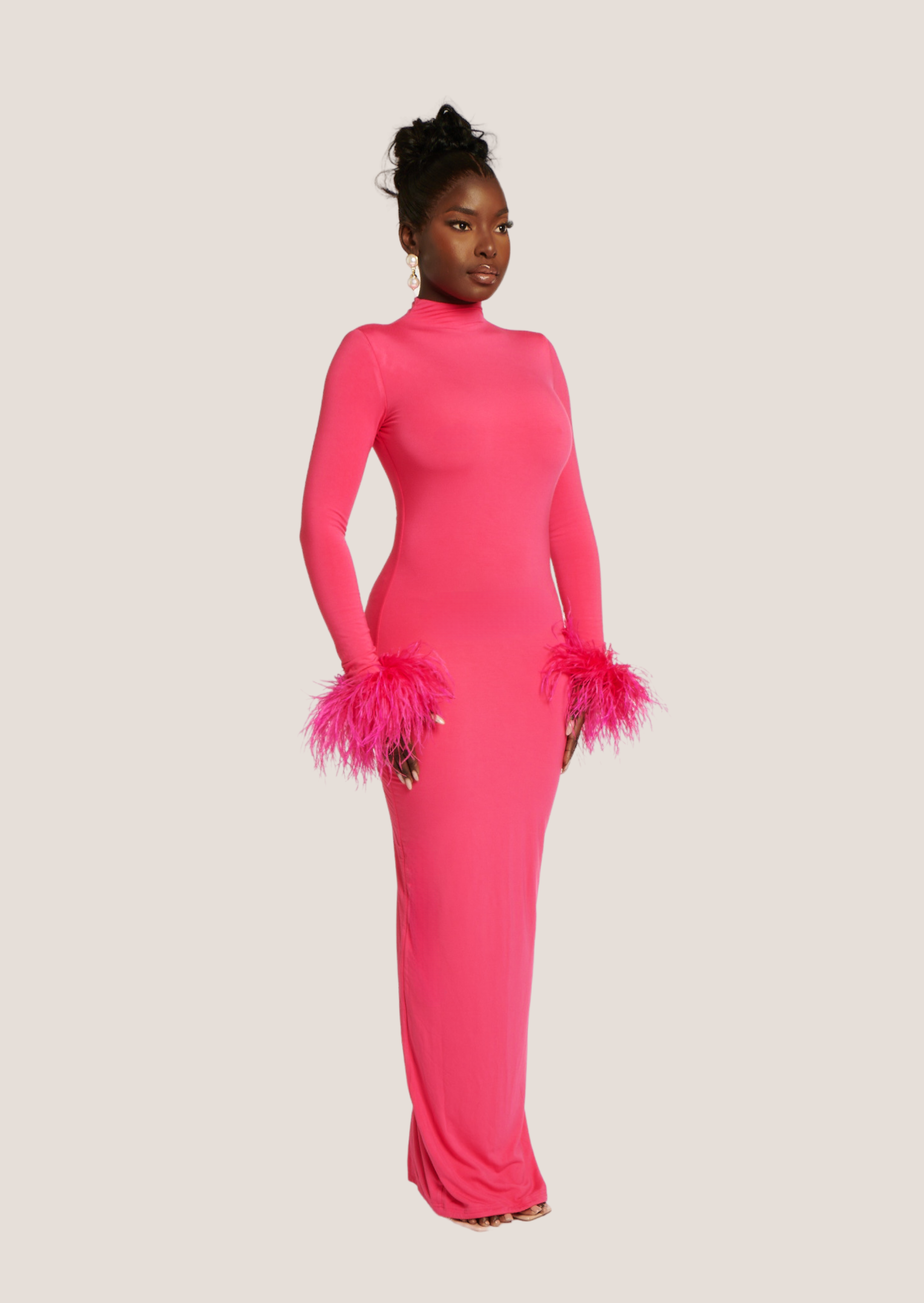 Asari Feather Maxi Dress Pink Orchid