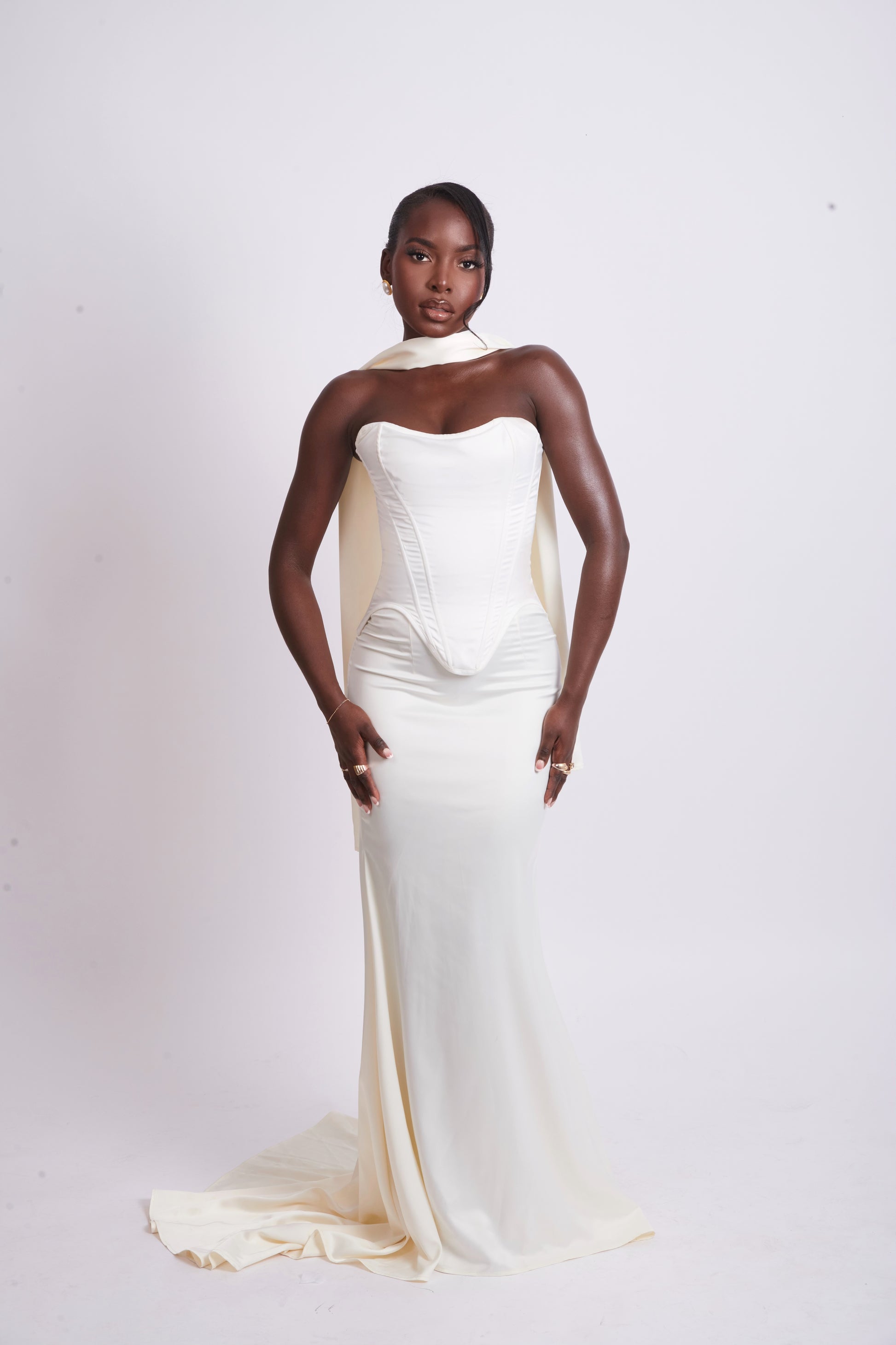 Arusi Satin Corset - Pearl White