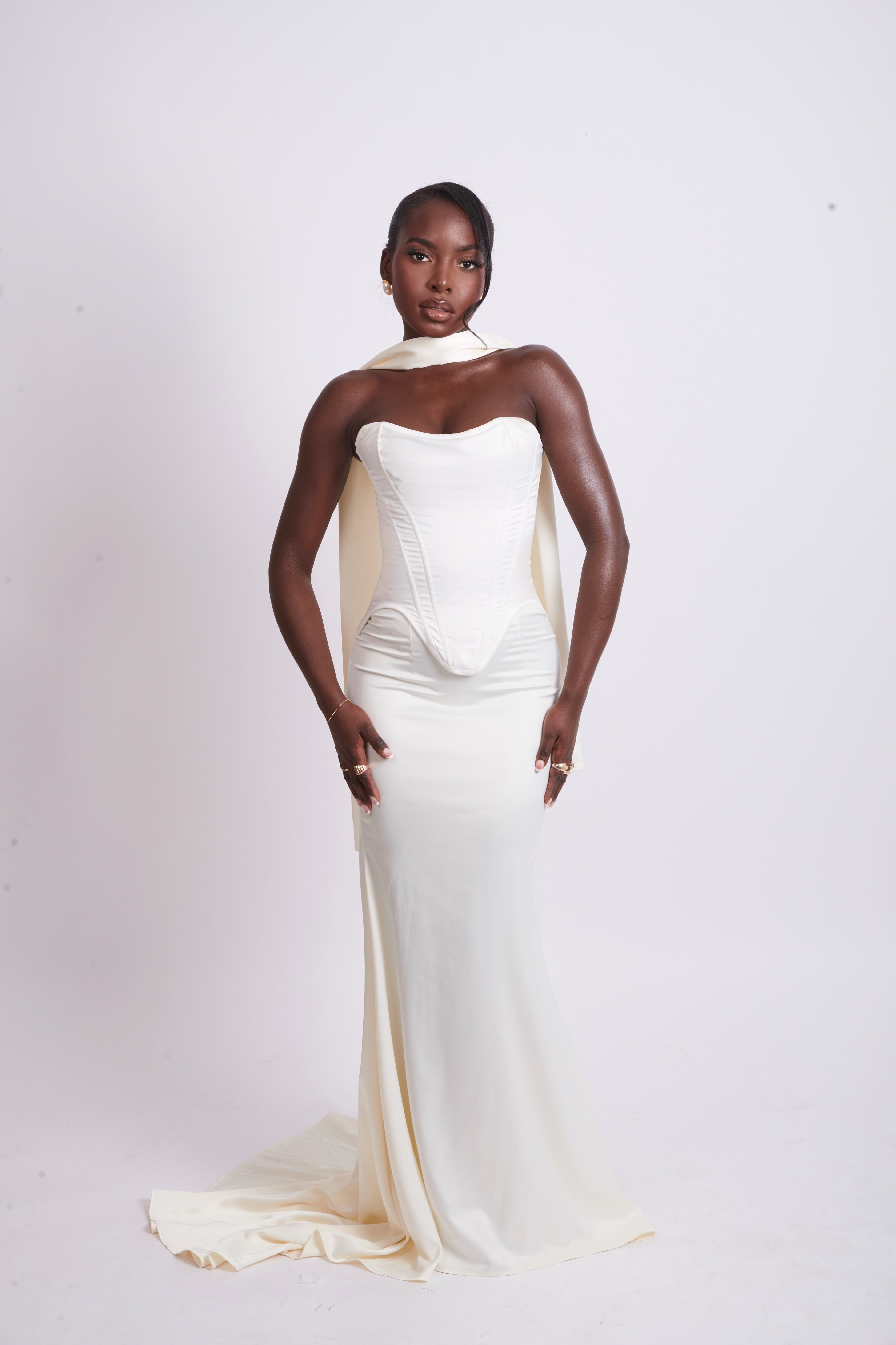 Arusi Satin Corset - Pearl White