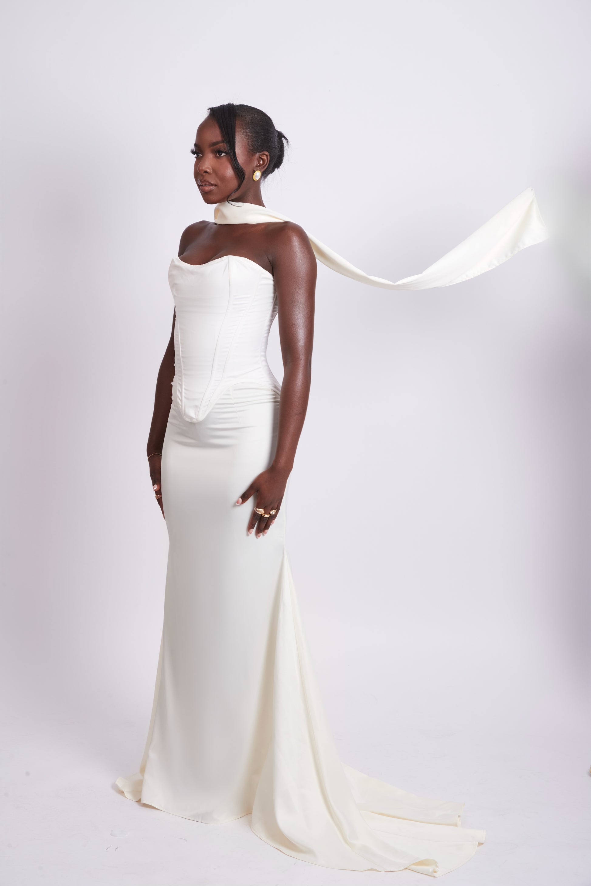 Arusi Satin Corset - Pearl White