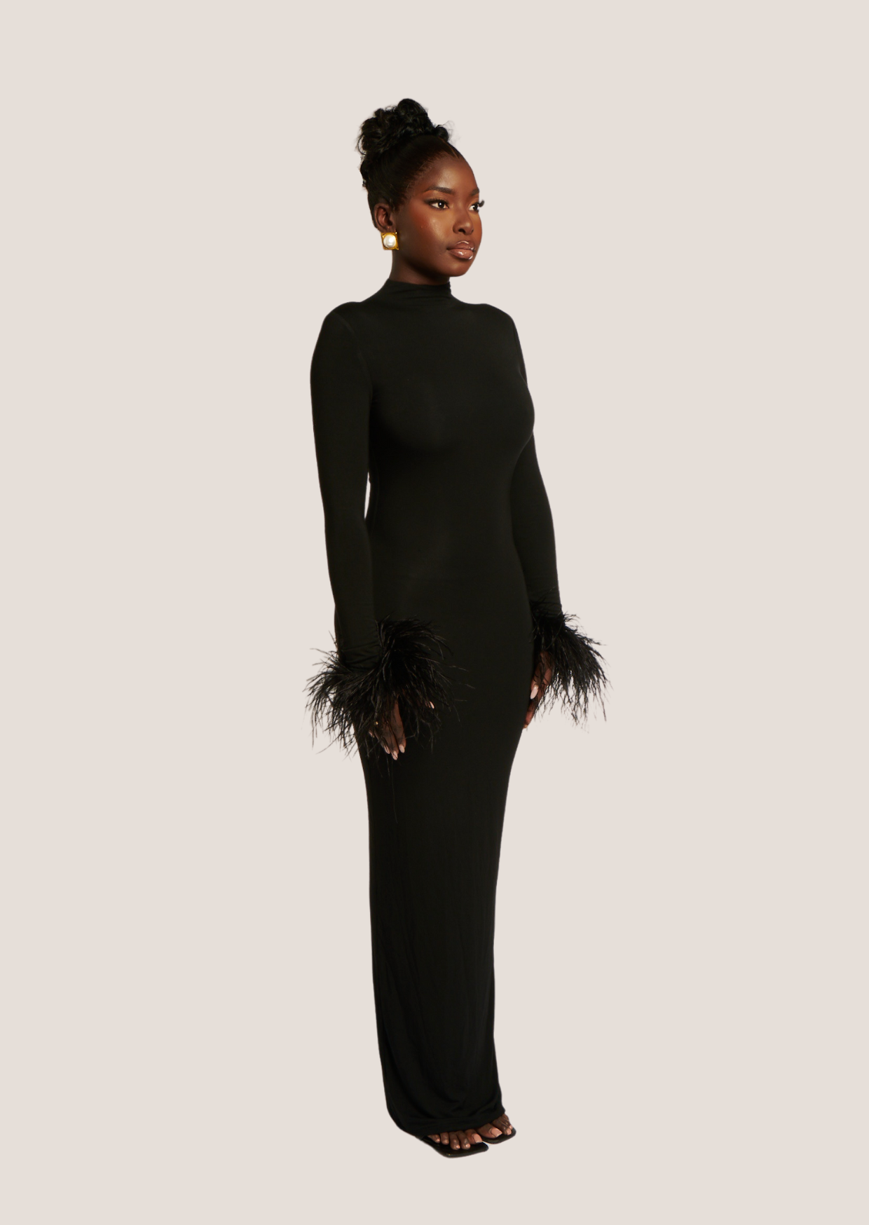 Asari Feather Maxi Dress Black